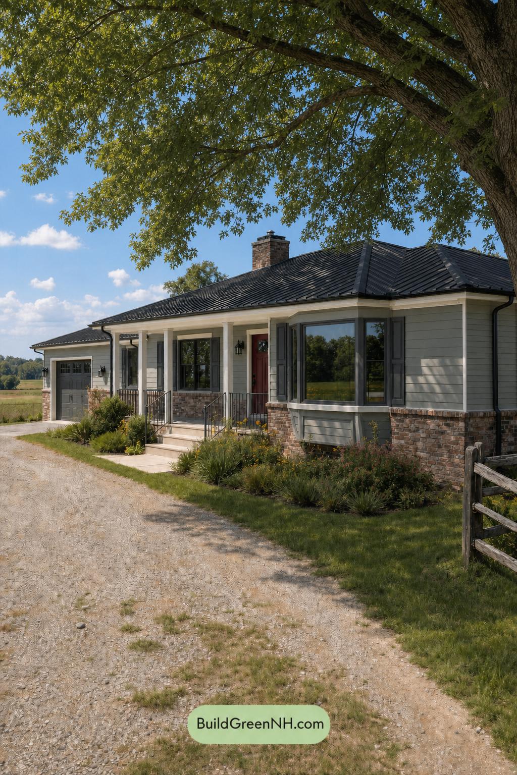 Green Ranch House Exterior Color Scheme: Raven Entry - Shade
