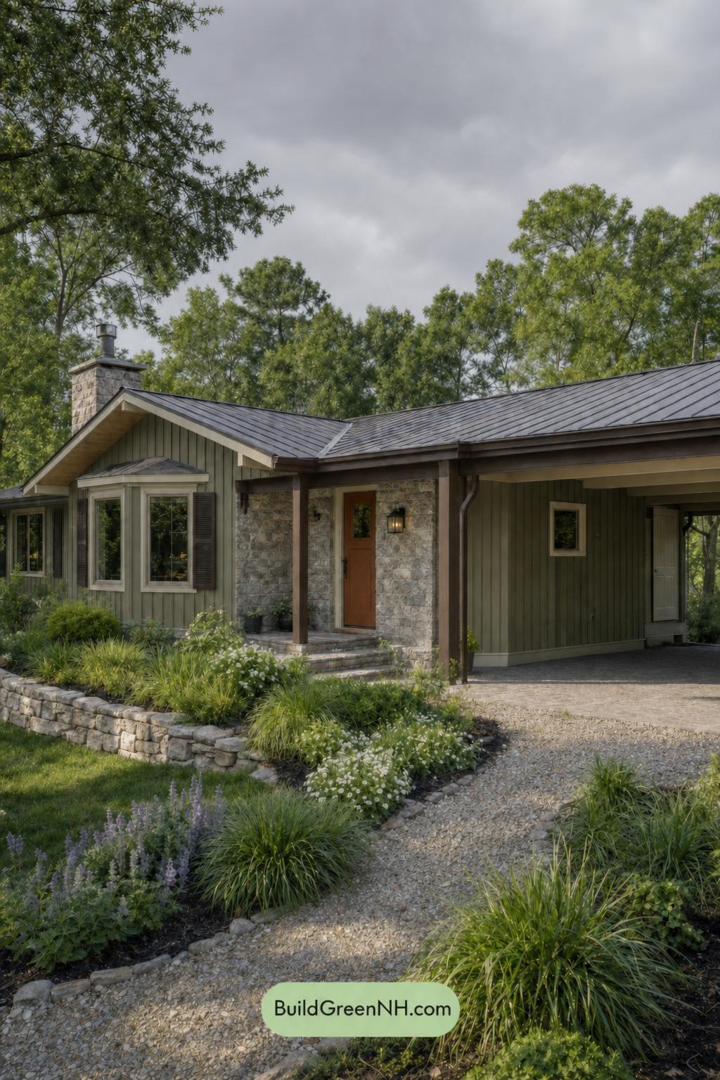 Green Ranch House Exterior Color Scheme: Stillwater House - Overcast
