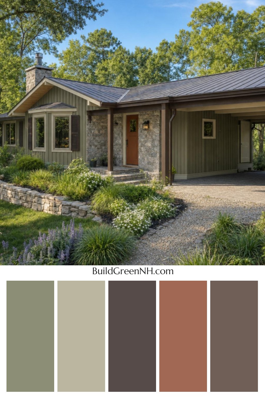Green Ranch House Exterior Color Scheme: Stillwater House