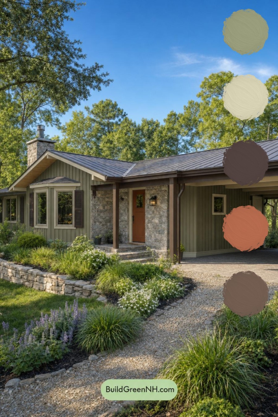 Green Ranch House Exterior Color Scheme: Stillwater House