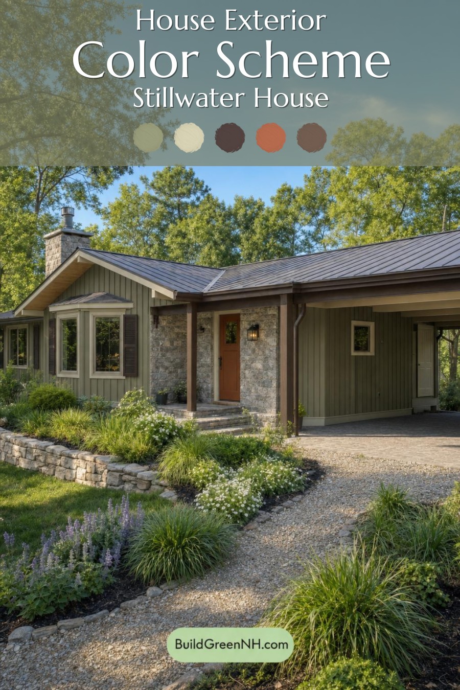 Green Ranch House Exterior Color Scheme: Stillwater House