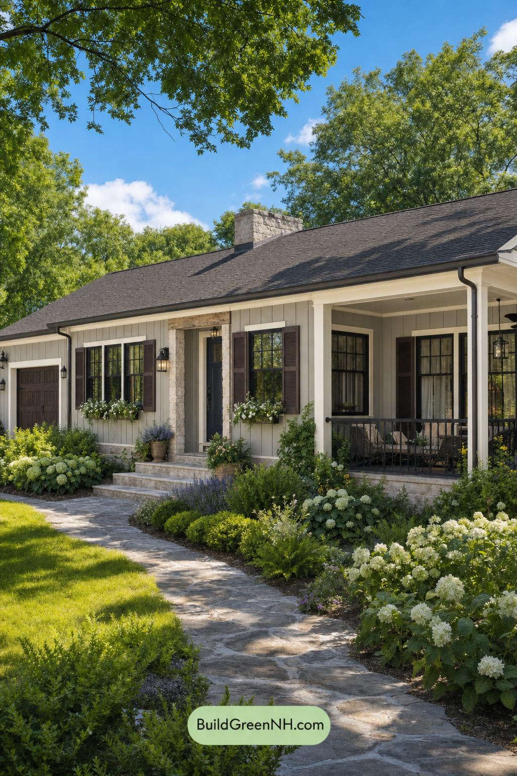 Green Ranch House Exterior Color Scheme: Velvet Gable