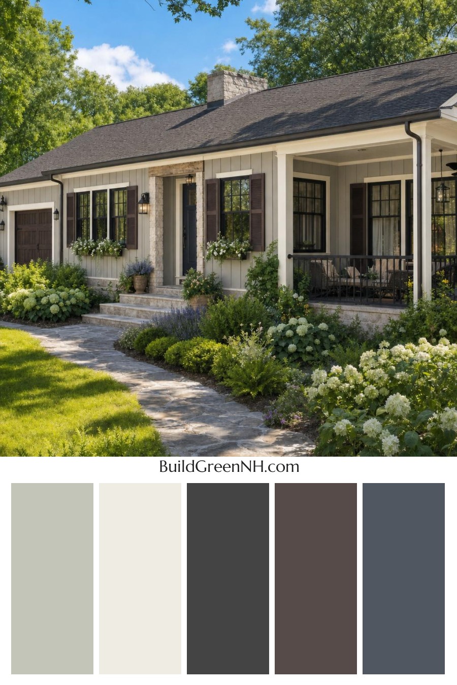 Green Ranch House Exterior Color Scheme: Velvet Gable