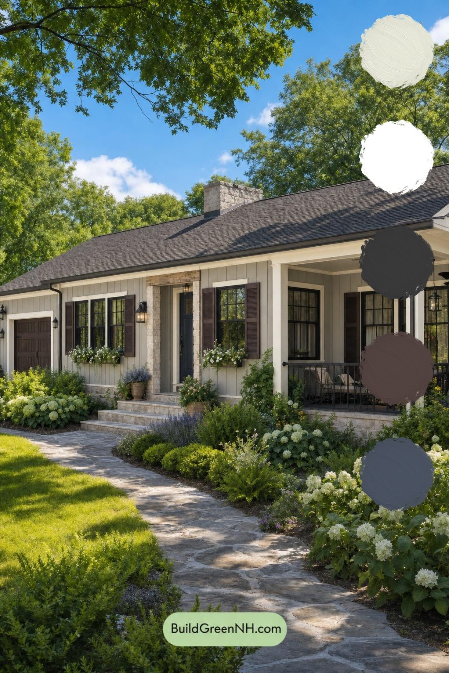 Green Ranch House Exterior Color Scheme: Velvet Gable