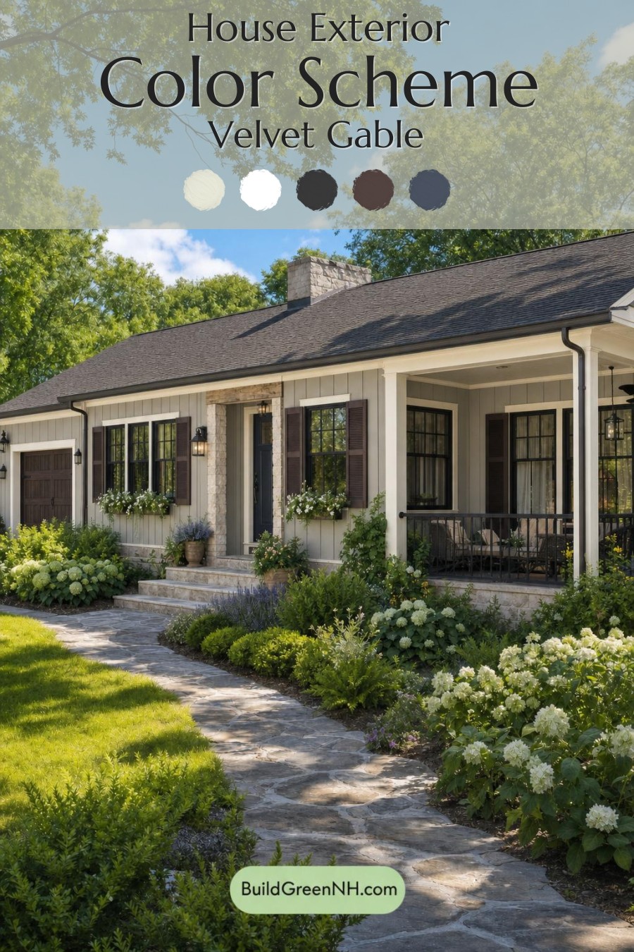 Green Ranch House Exterior Color Scheme: Velvet Gable