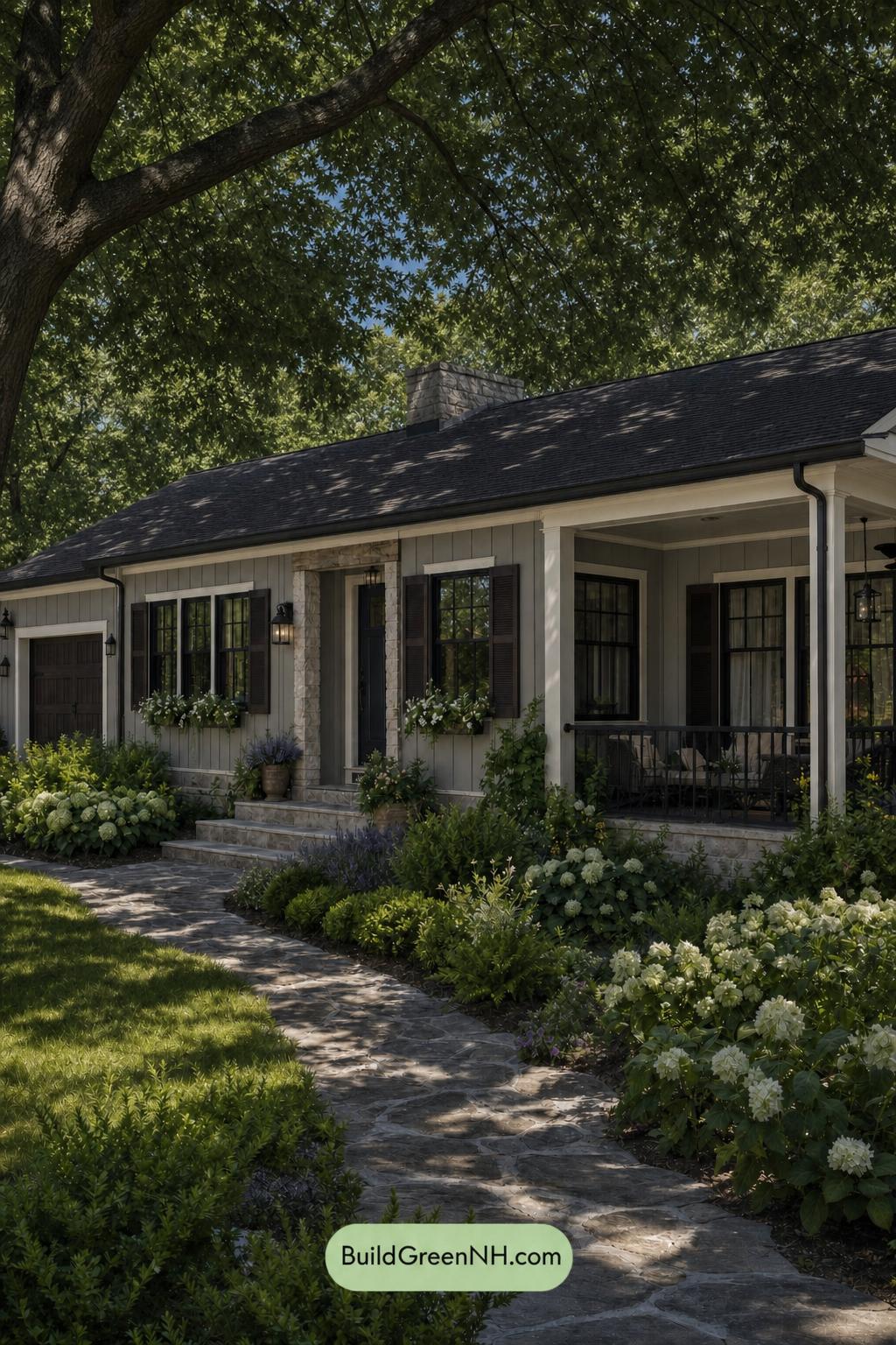 Green Ranch House Exterior Color Scheme: Velvet Gable - Shade