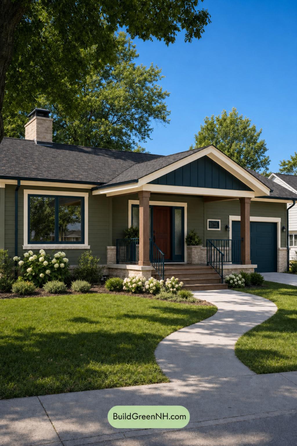 Green Ranch House Exterior Color Scheme: Verdant Ledger