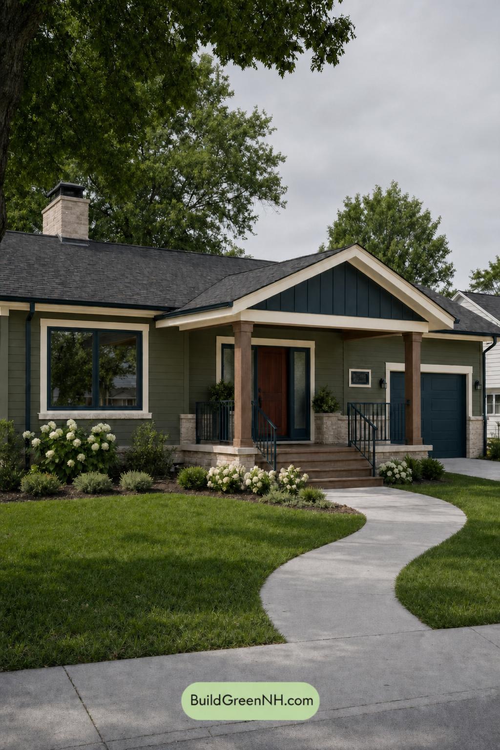 Green Ranch House Exterior Color Scheme: Verdant Ledger - Overcast