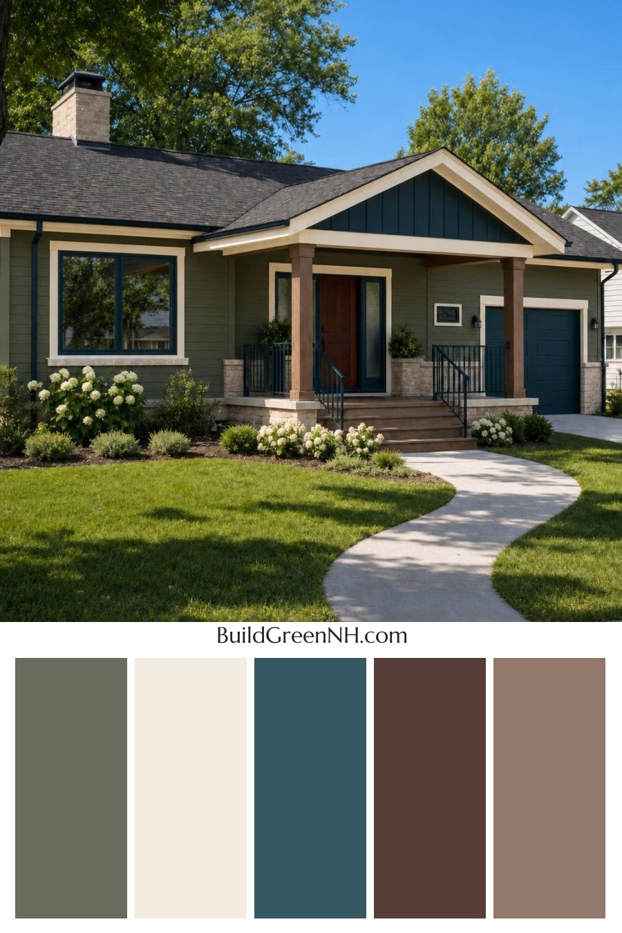Green Ranch House Exterior Color Scheme: Verdant Ledger