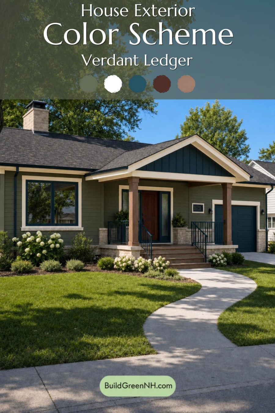 Green Ranch House Exterior Color Scheme: Verdant Ledger