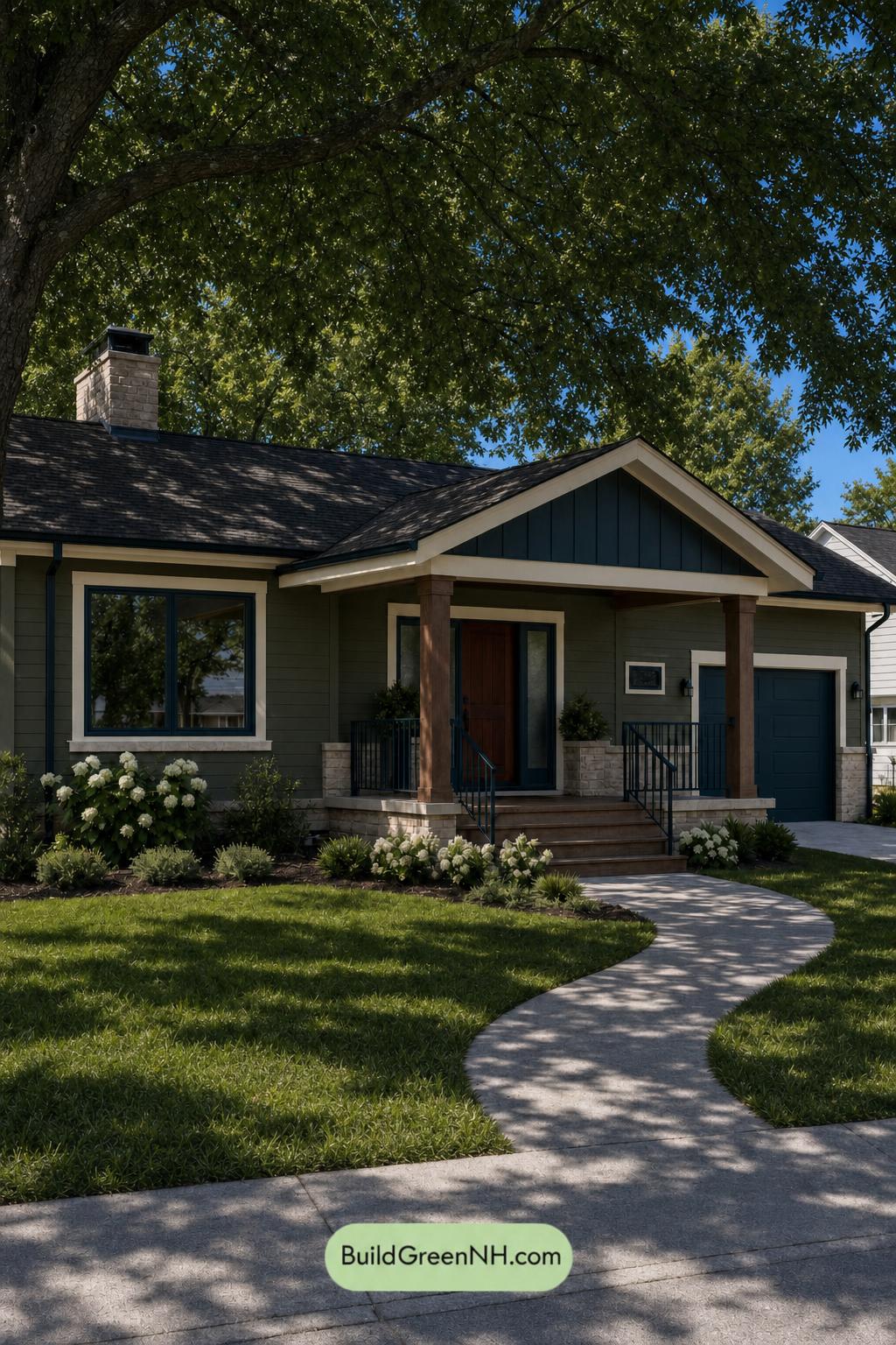 Green Ranch House Exterior Color Scheme: Verdant Ledger - Shade
