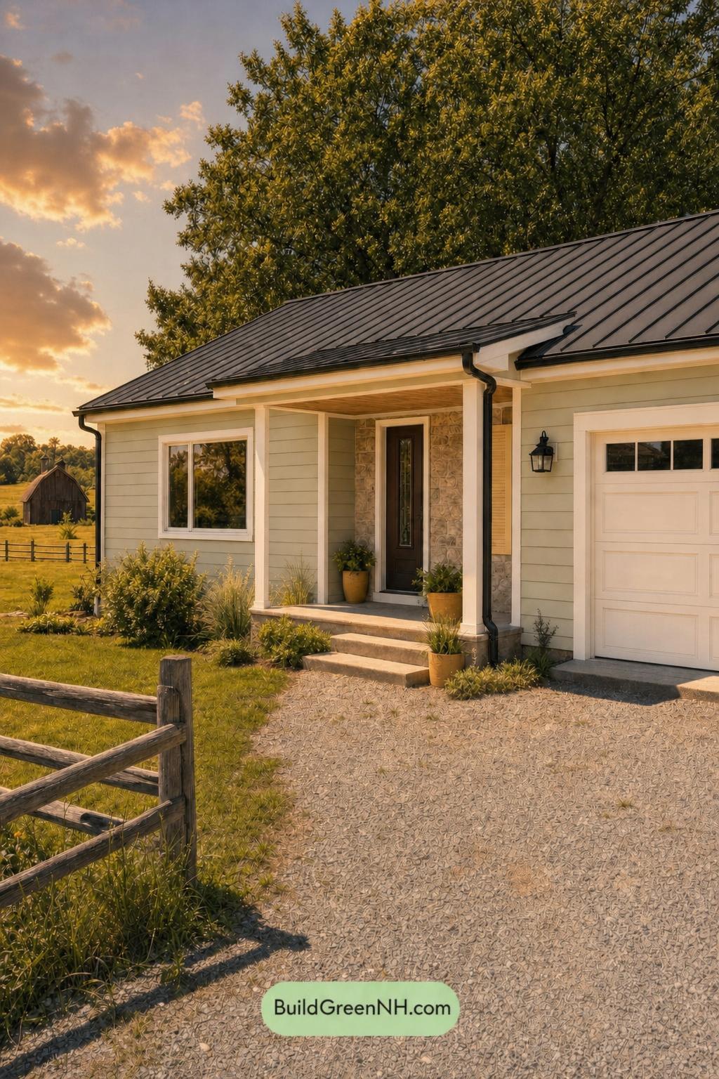 Green Ranch House Exterior Color Scheme: Willow Measure - Golden Hour