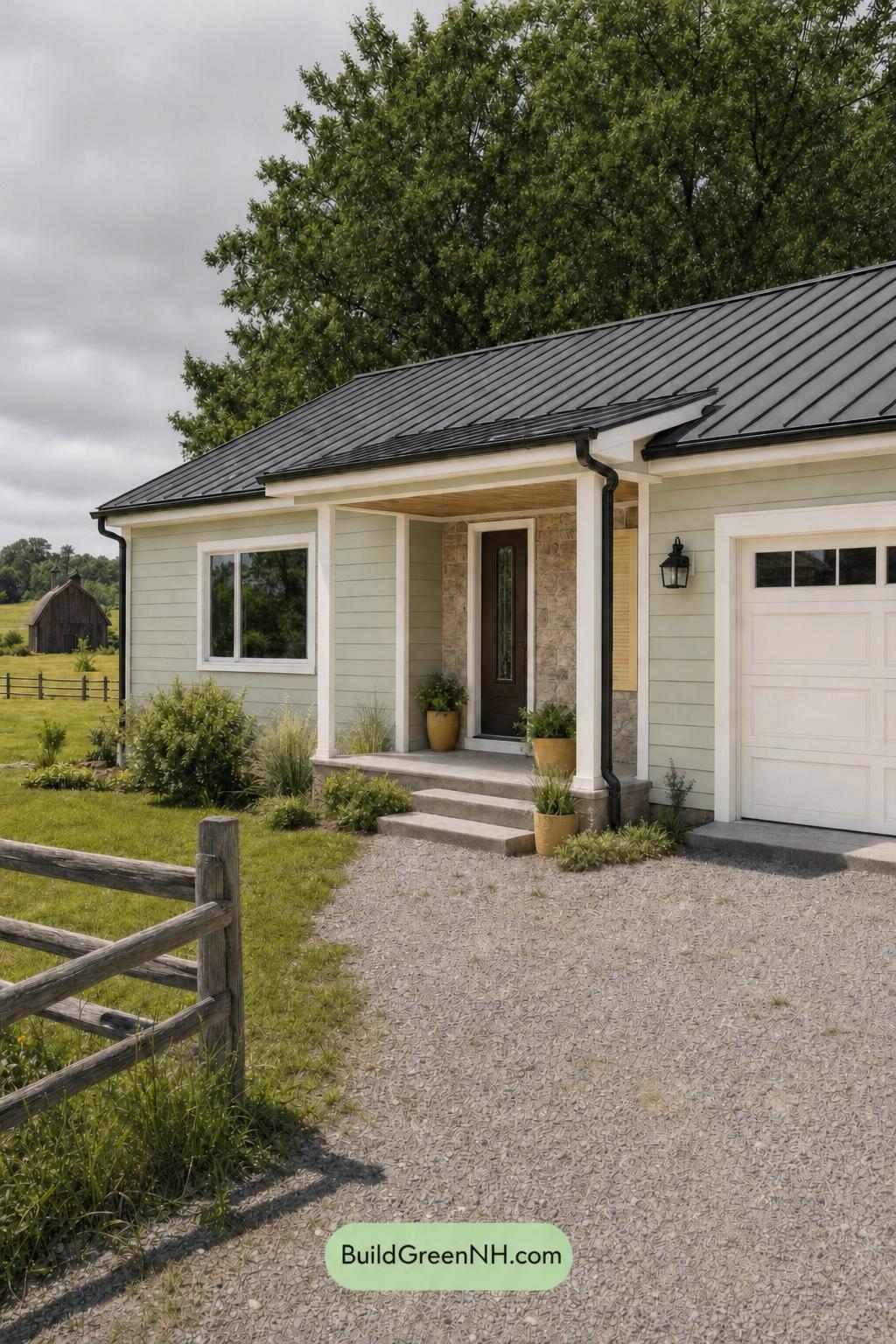 Green Ranch House Exterior Color Scheme: Willow Measure - Overcast