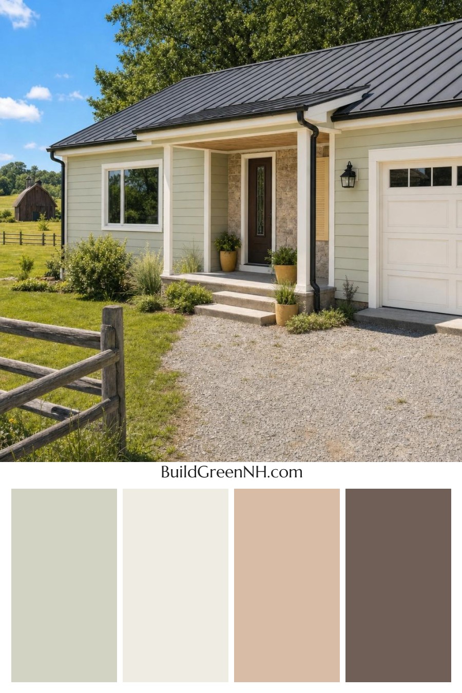 Green Ranch House Exterior Color Scheme: Willow Measure