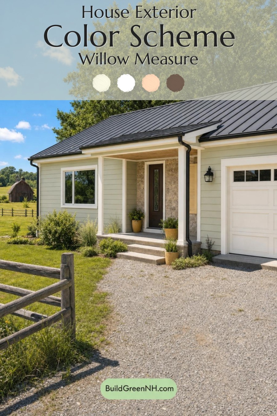Green Ranch House Exterior Color Scheme: Willow Measure