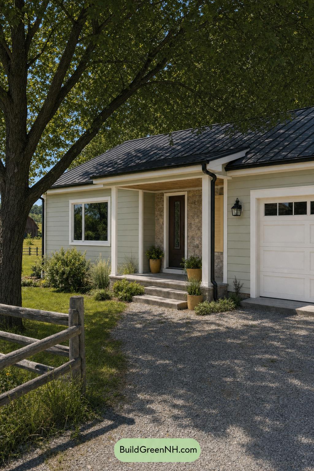 Green Ranch House Exterior Color Scheme: Willow Measure - Shade