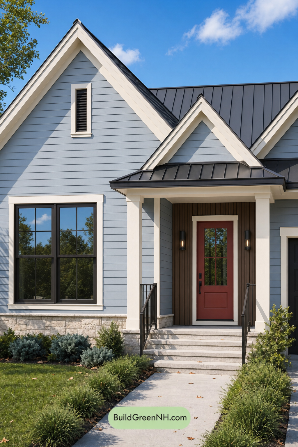 House with Black Roof Exterior Color Scheme: Azure Umber Cadence