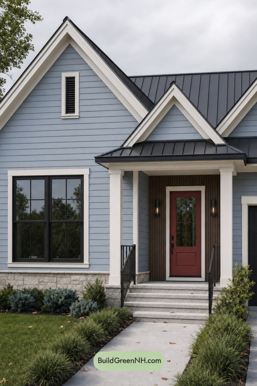 House with Black Roof Exterior Color Scheme: Azure Umber Cadence - Overcast