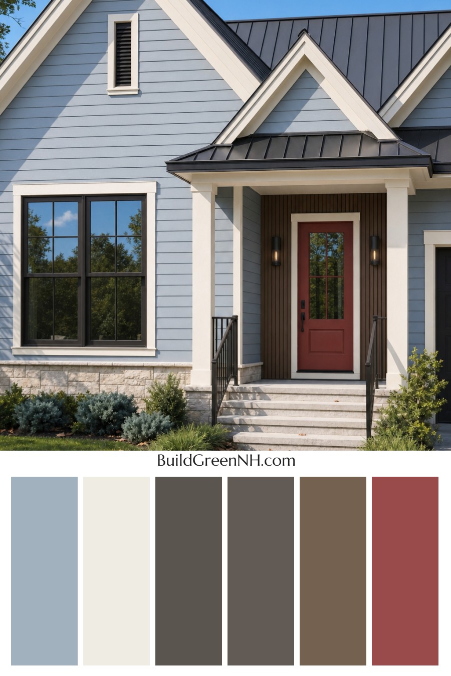 House with Black Roof Exterior Color Scheme: Azure Umber Cadence