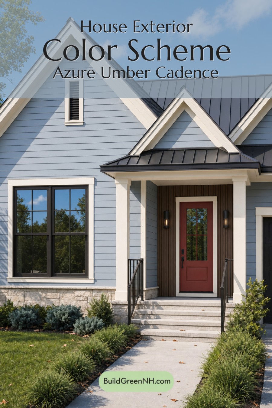House with Black Roof Exterior Color Scheme: Azure Umber Cadence