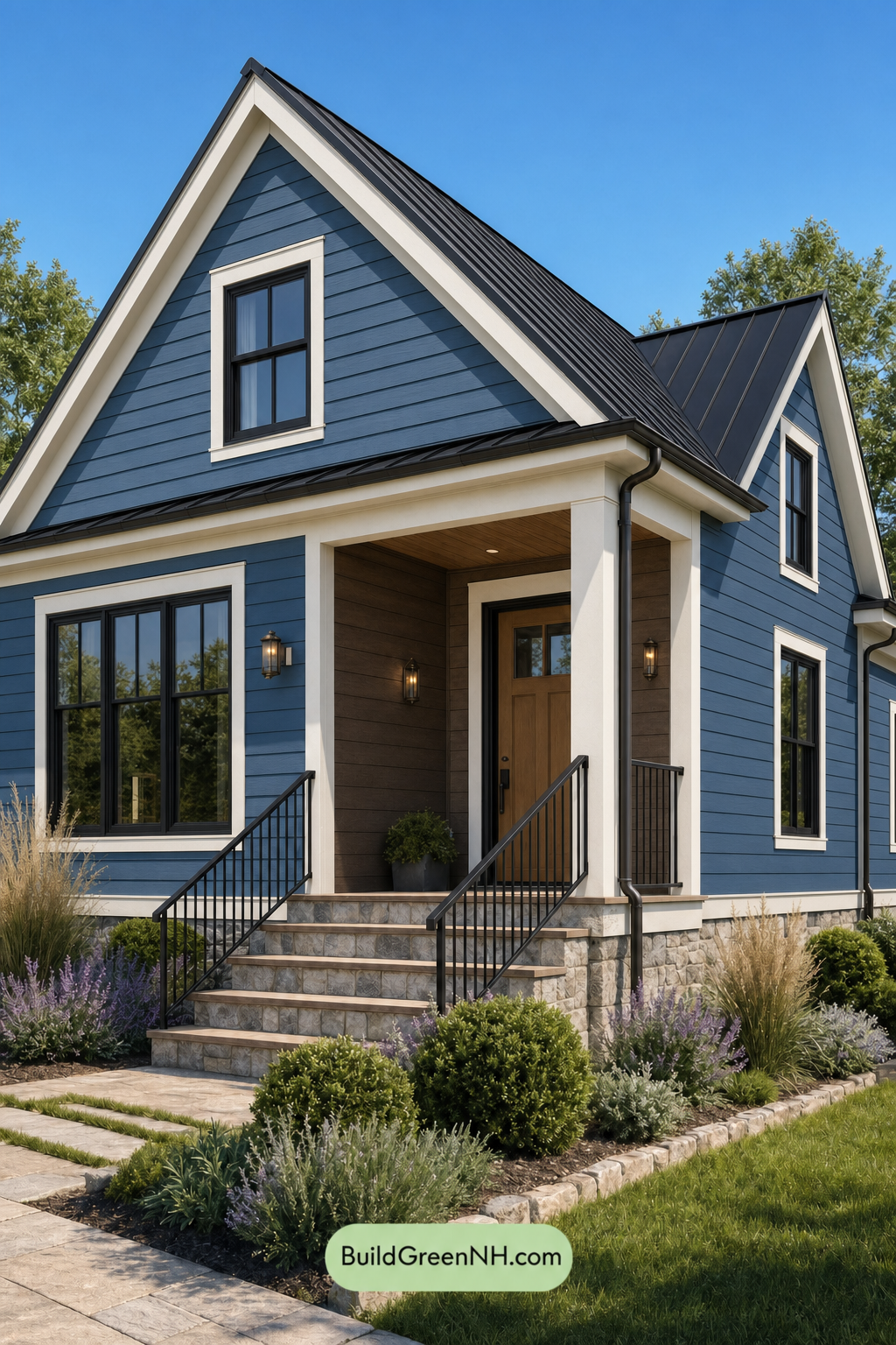 House with Black Roof Exterior Color Scheme: Cerulean Ochre Poise