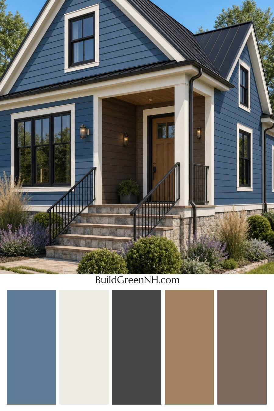 House with Black Roof Exterior Color Scheme: Cerulean Ochre Poise