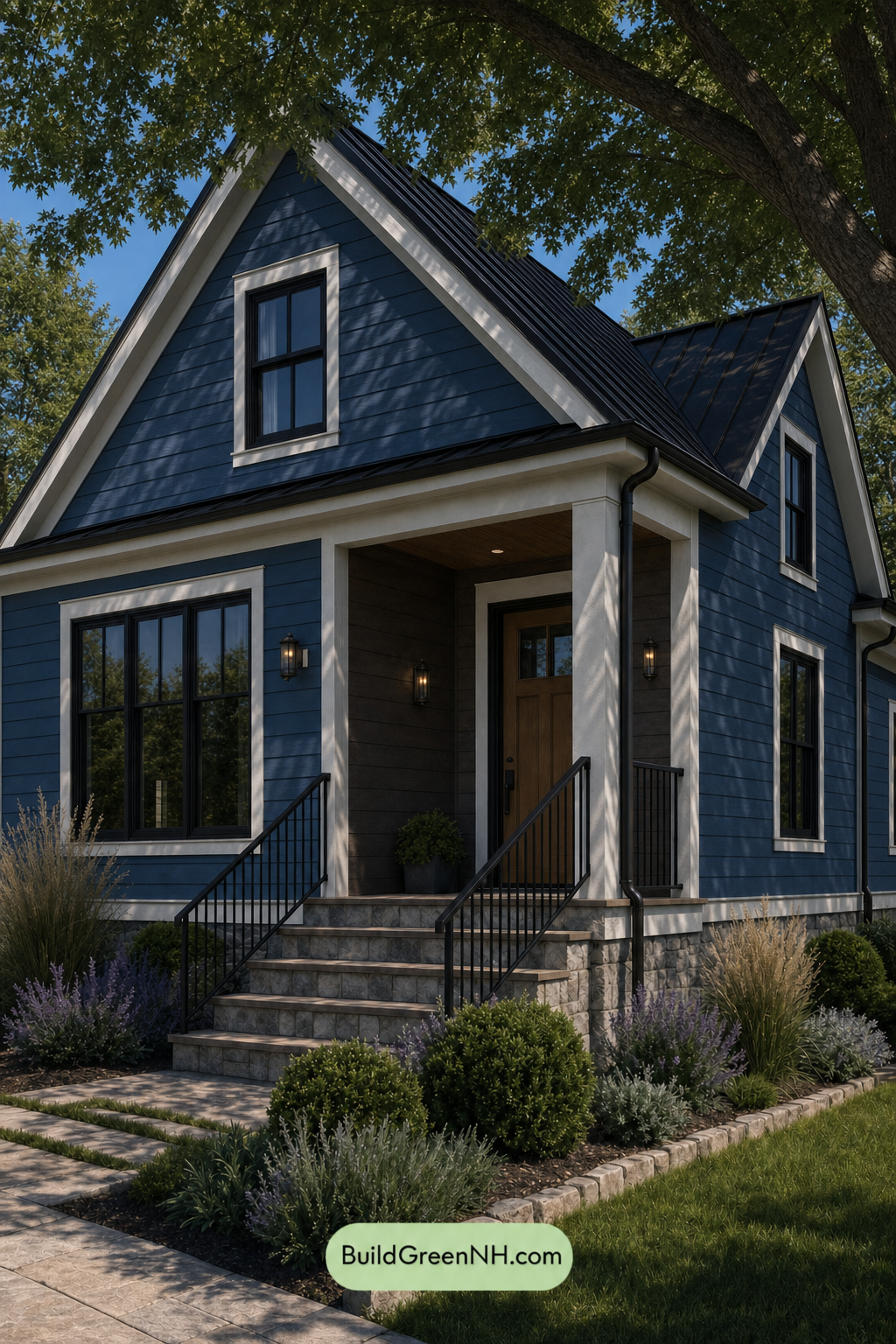 House with Black Roof Exterior Color Scheme: Cerulean Ochre Poise - Shade