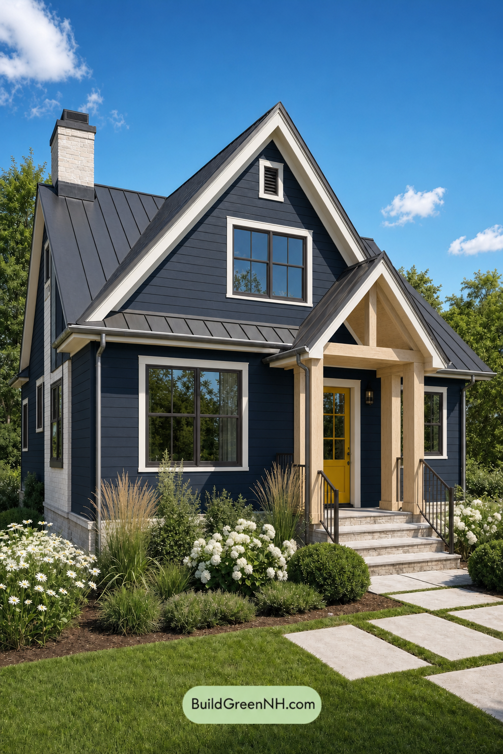 House with Black Roof Exterior Color Scheme: Cobalt Amber Reverie