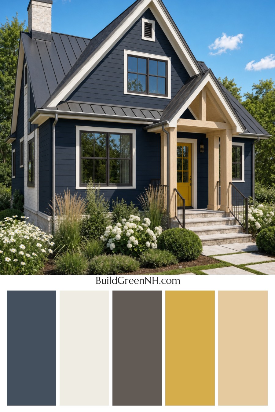 House with Black Roof Exterior Color Scheme: Cobalt Amber Reverie