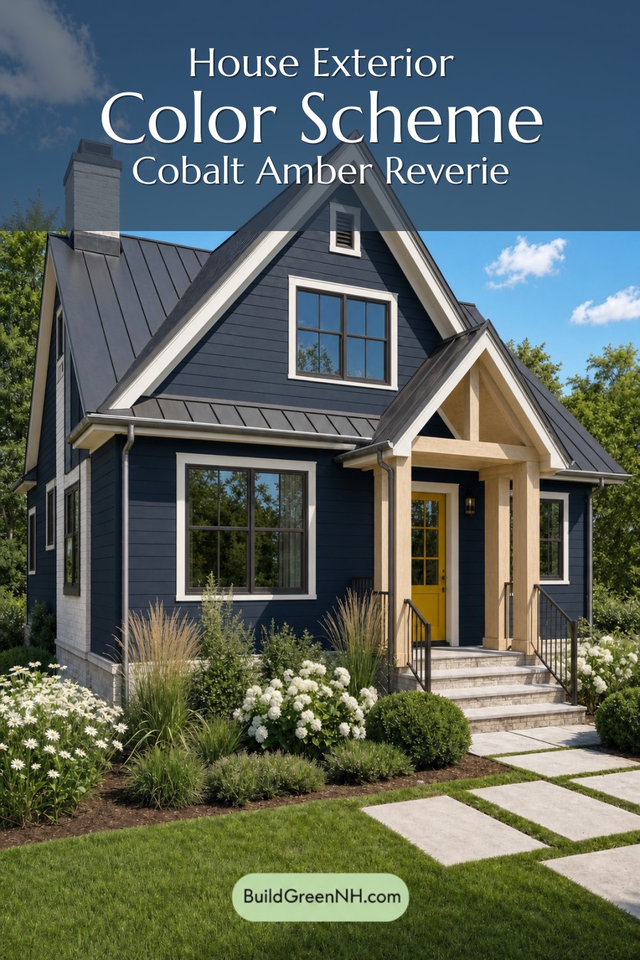 House with Black Roof Exterior Color Scheme: Cobalt Amber Reverie