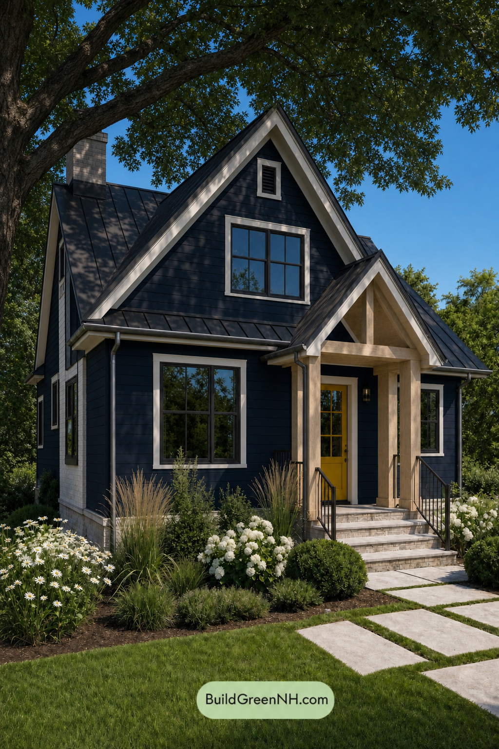 House with Black Roof Exterior Color Scheme: Cobalt Amber Reverie - Shade