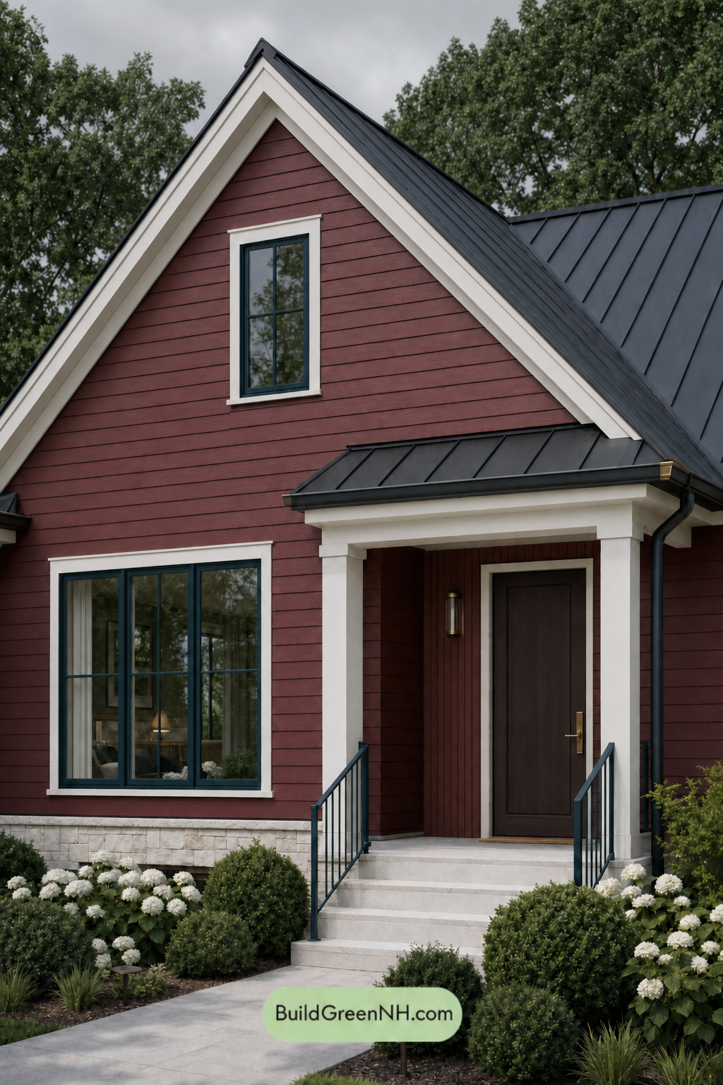 House with Black Roof Exterior Color Scheme: Garnet Ebony Accord - Overcast