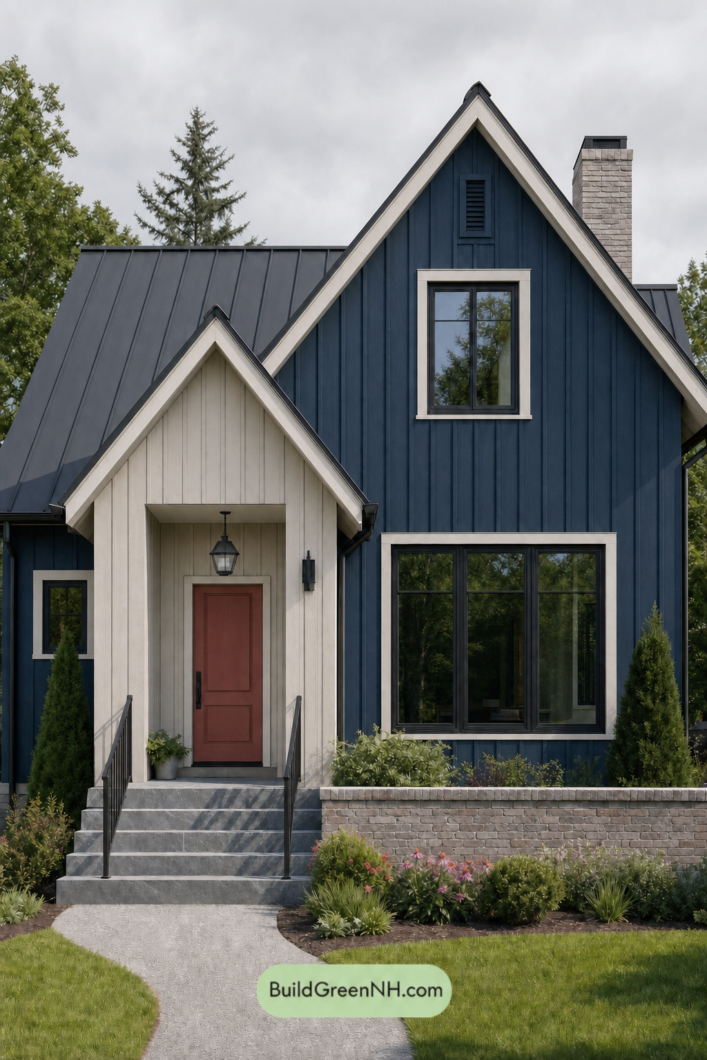 House with Black Roof Exterior Color Scheme: Indigo Coral Stillness - Overcast
