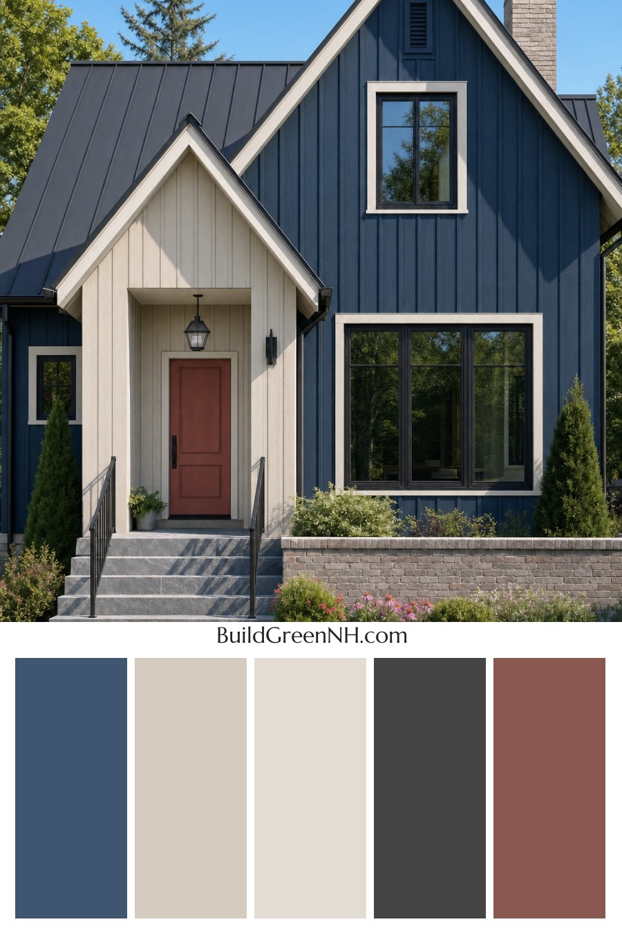 House with Black Roof Exterior Color Scheme: Indigo Coral Stillness