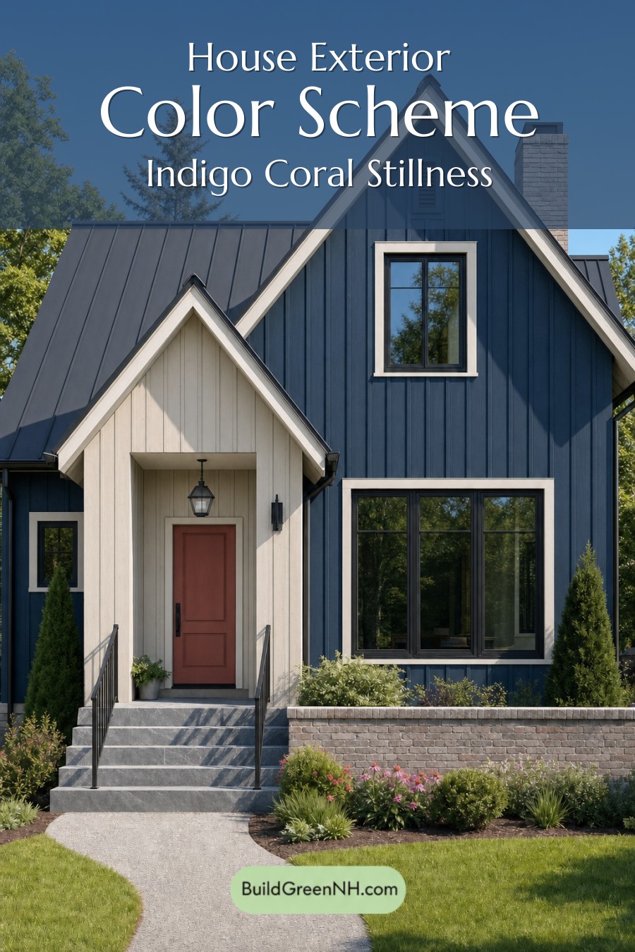 House with Black Roof Exterior Color Scheme: Indigo Coral Stillness