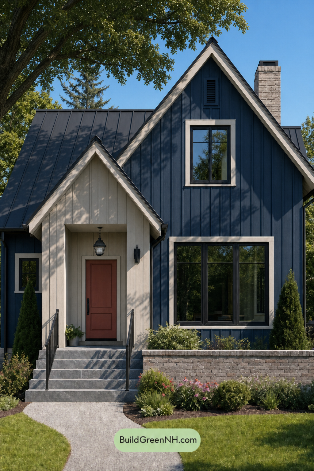 House with Black Roof Exterior Color Scheme: Indigo Coral Stillness - Shade