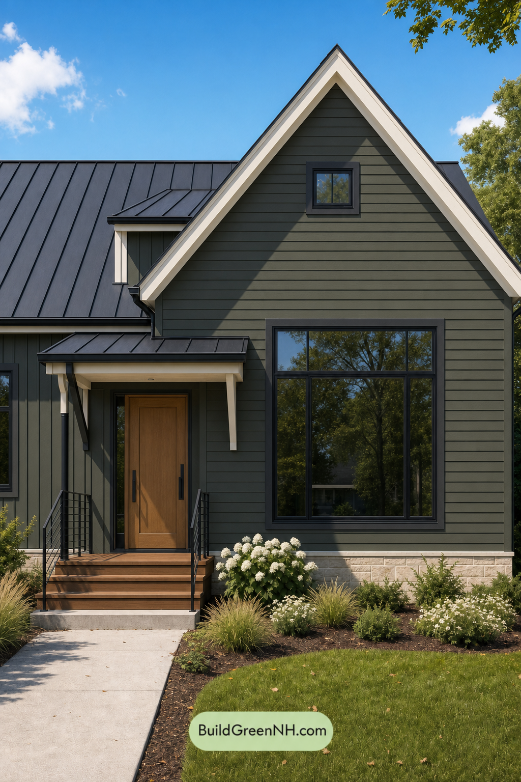 House with Black Roof Exterior Color Scheme: Juniper Halo