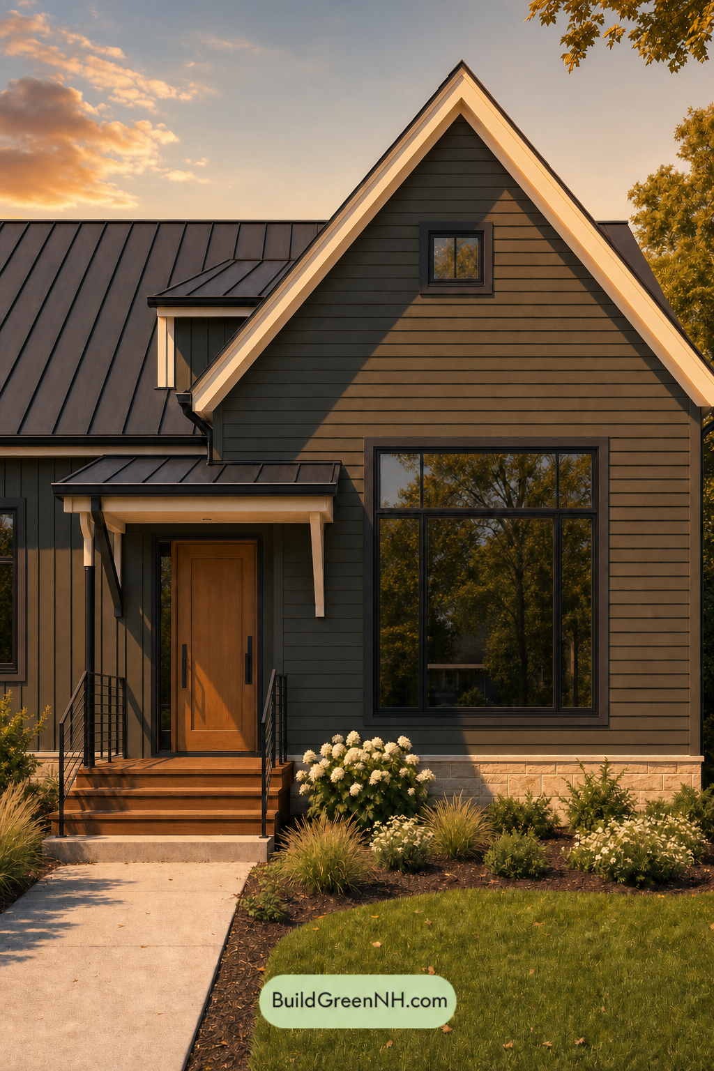House with Black Roof Exterior Color Scheme: Juniper Halo - Golden Hour