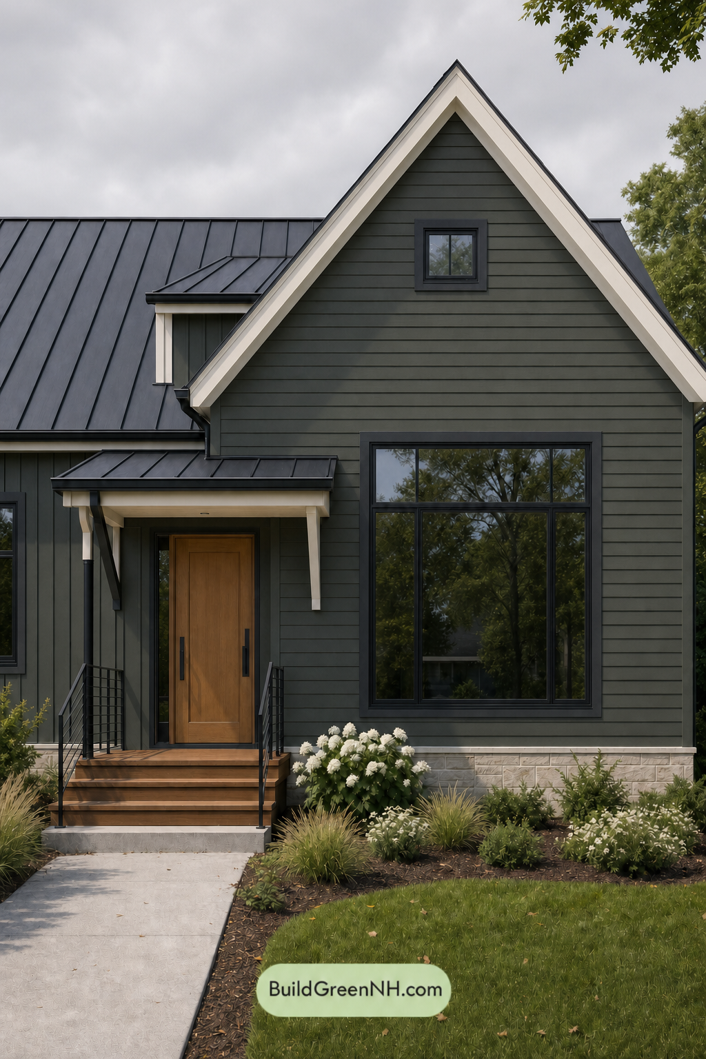 House with Black Roof Exterior Color Scheme: Juniper Halo - Overcast