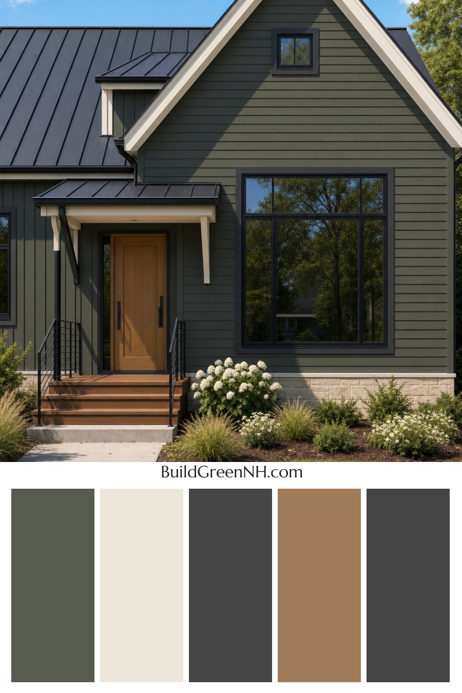 House with Black Roof Exterior Color Scheme: Juniper Halo