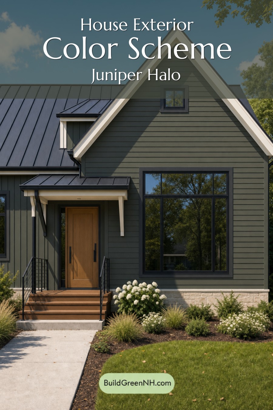 House with Black Roof Exterior Color Scheme: Juniper Halo