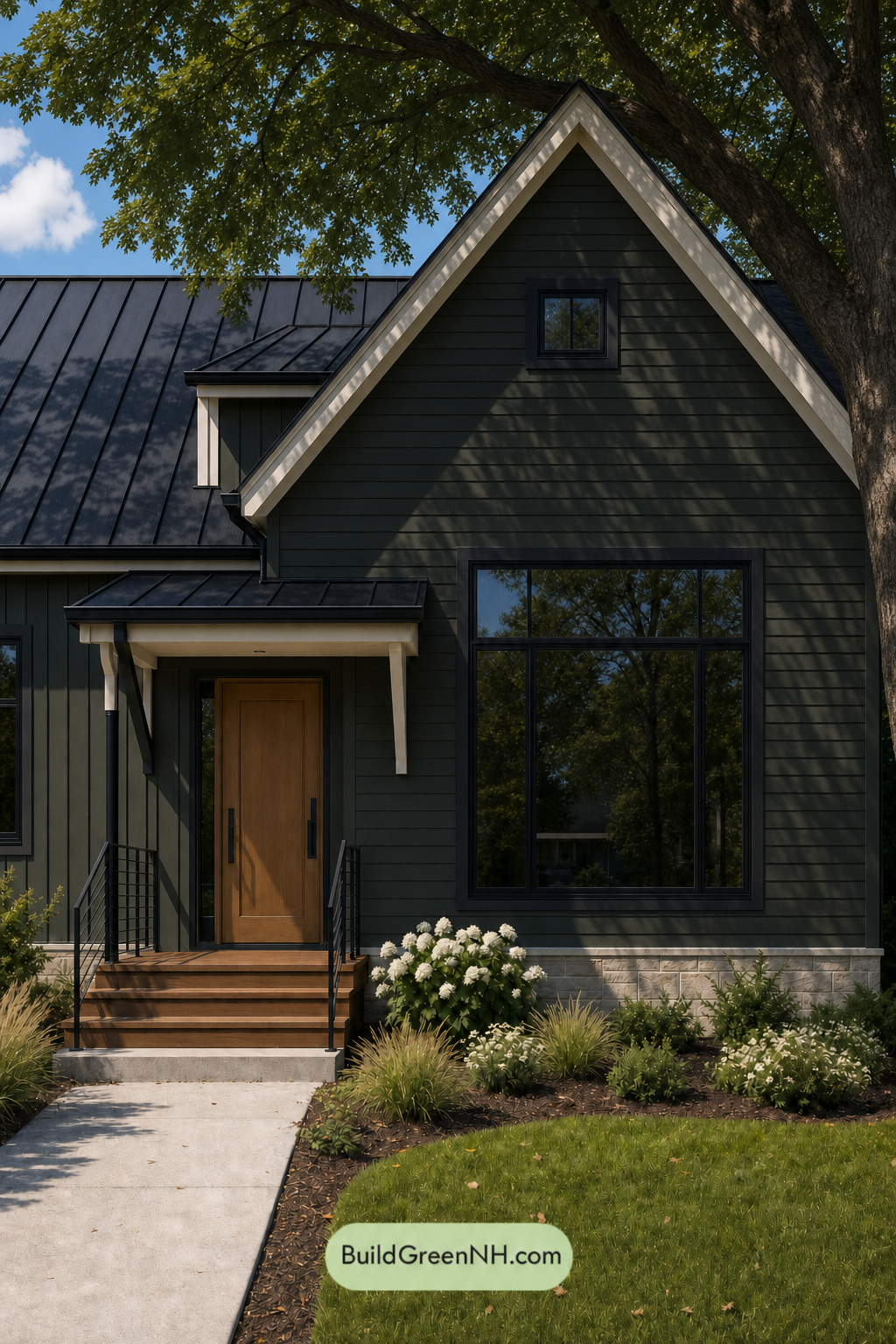 House with Black Roof Exterior Color Scheme: Juniper Halo - Shade