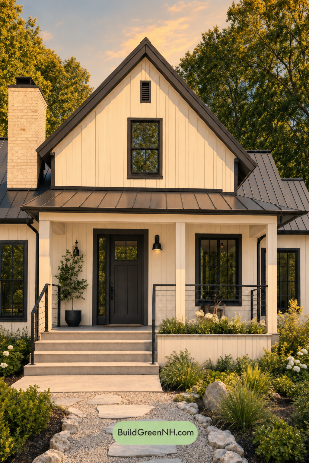 House with Black Roof Exterior Color Scheme: Pearl Ink Hearth - Golden Hour