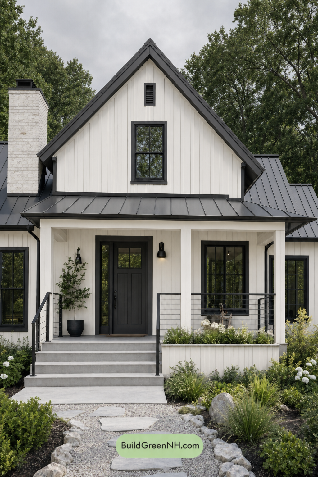 House with Black Roof Exterior Color Scheme: Pearl Ink Hearth - Overcast