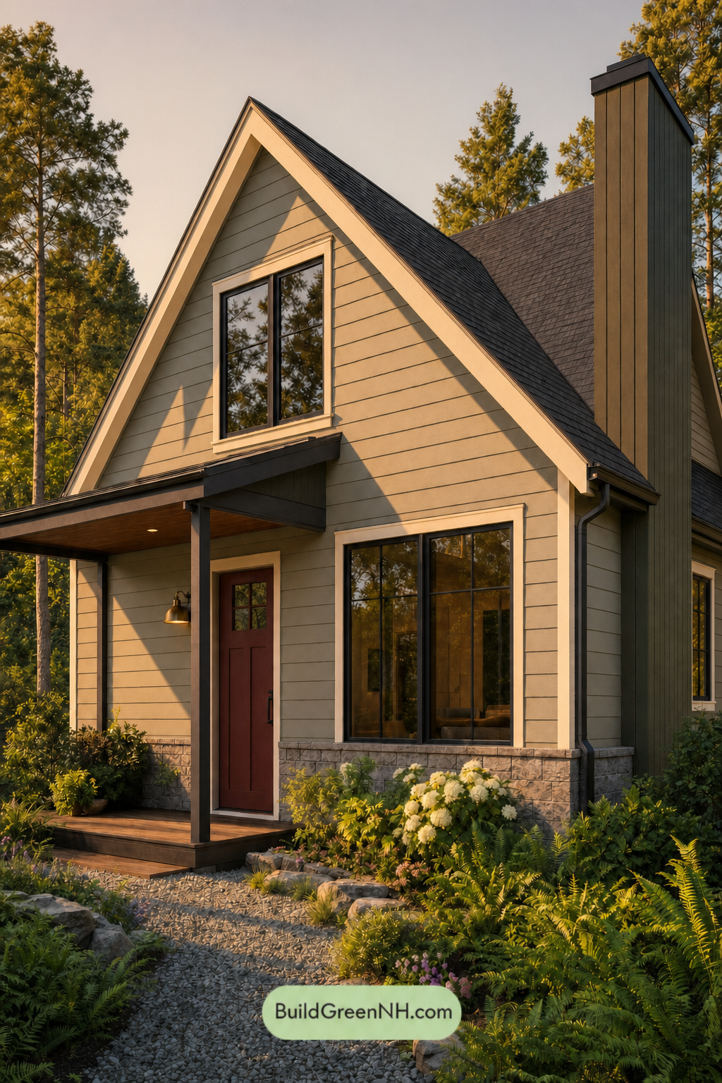 House with Black Roof Exterior Color Scheme: Pineglass Reverie - Golden Hour