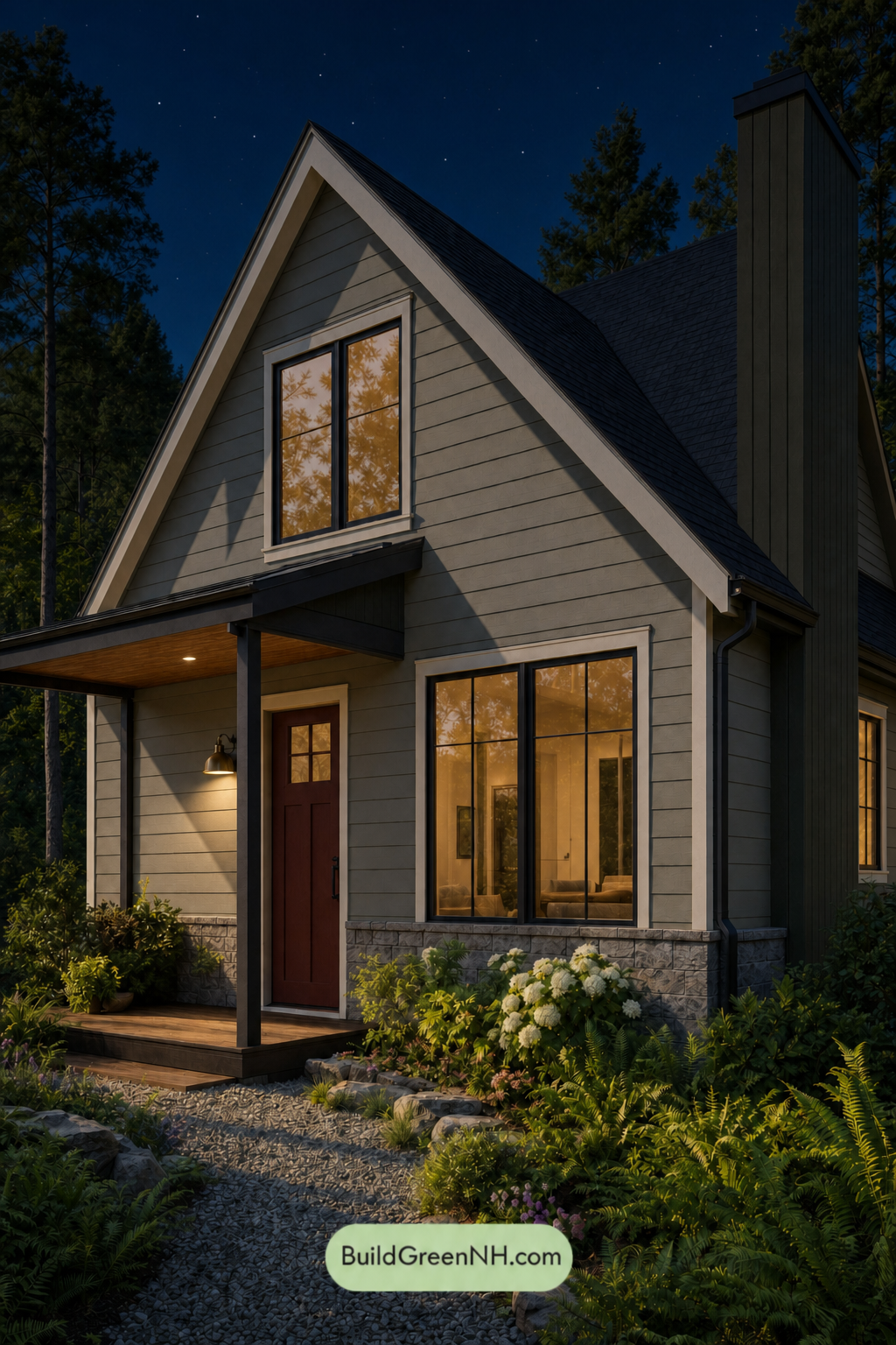 House with Black Roof Exterior Color Scheme: Pineglass Reverie - Nighttime