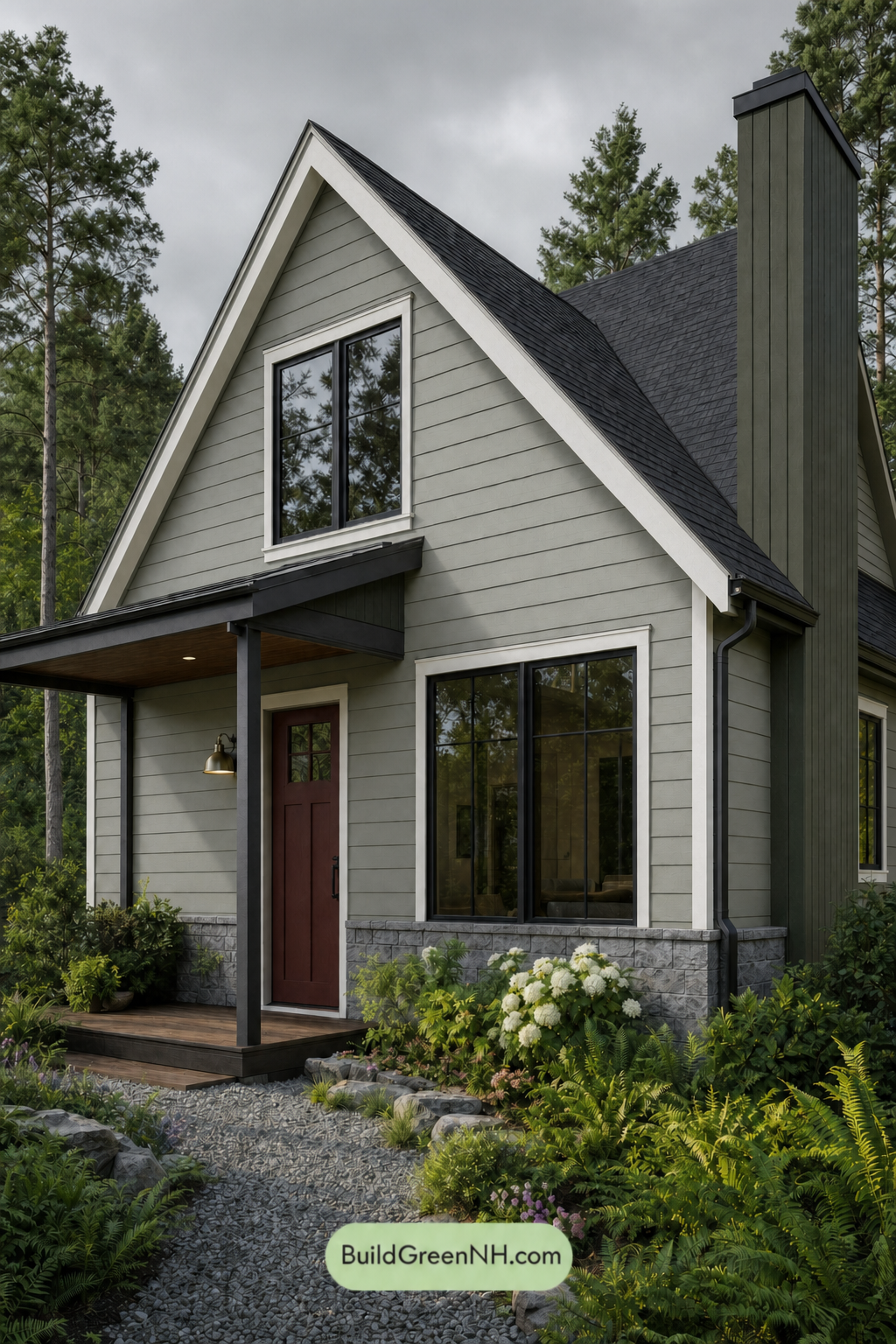 House with Black Roof Exterior Color Scheme: Pineglass Reverie - Overcast