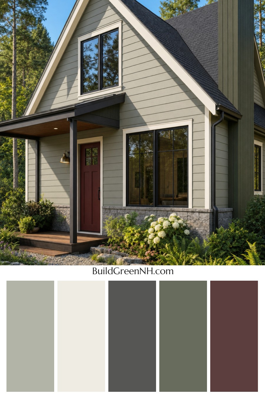 House with Black Roof Exterior Color Scheme: Pineglass Reverie