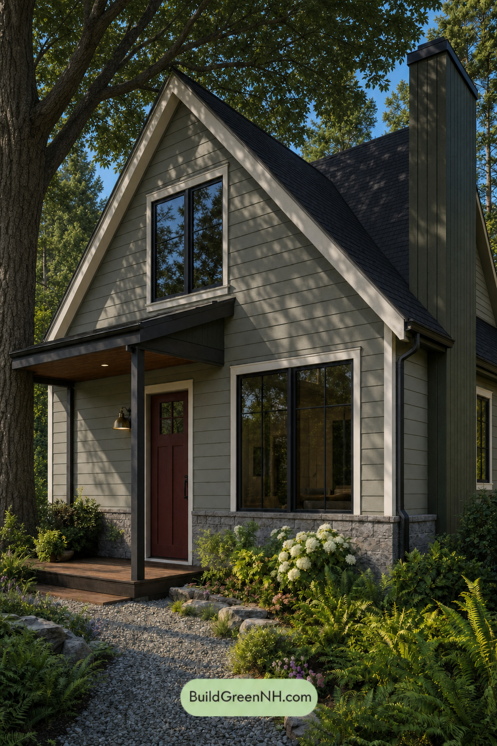 House with Black Roof Exterior Color Scheme: Pineglass Reverie - Shade
