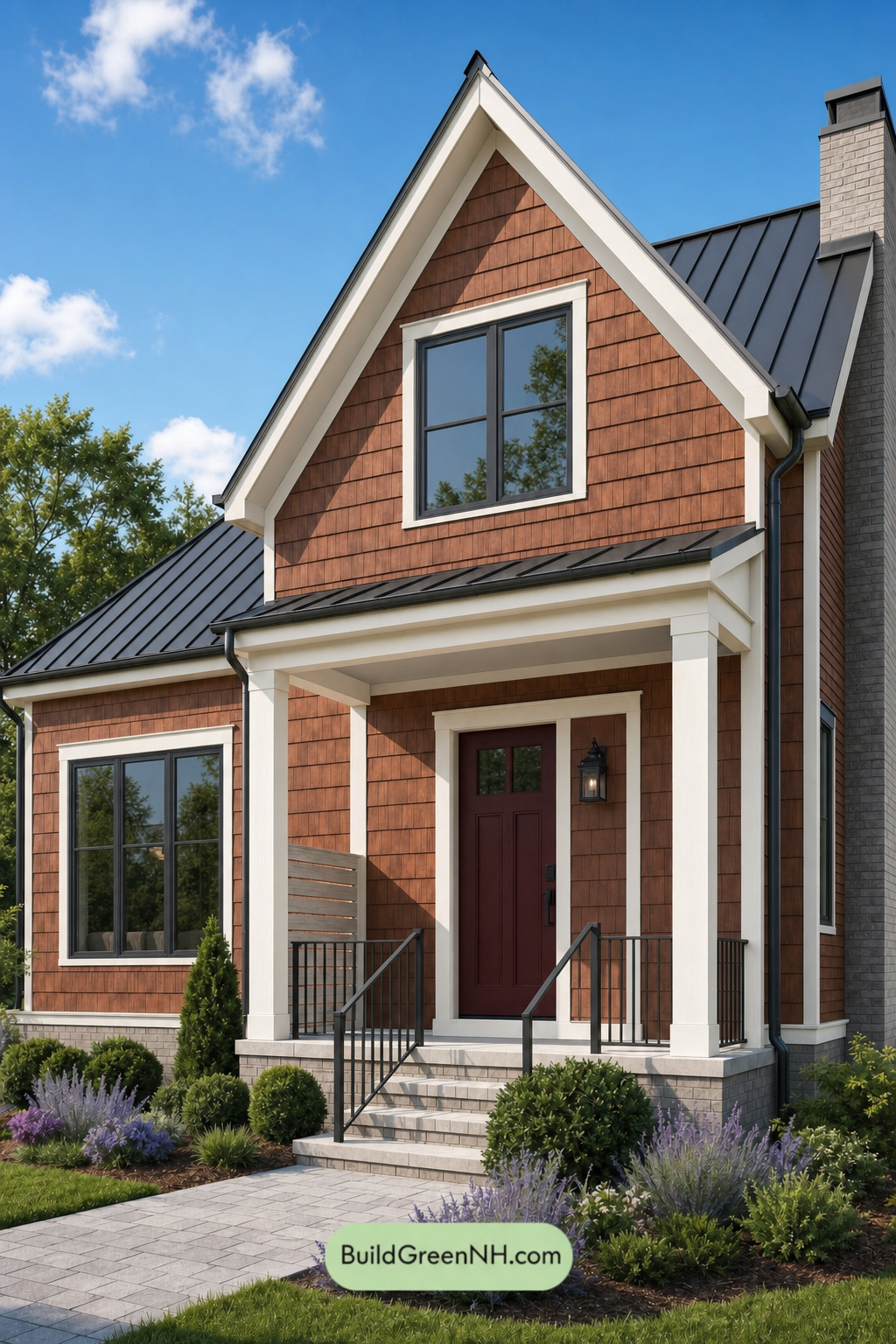 House with Black Roof Exterior Color Scheme: Russet Obsidian Bloom